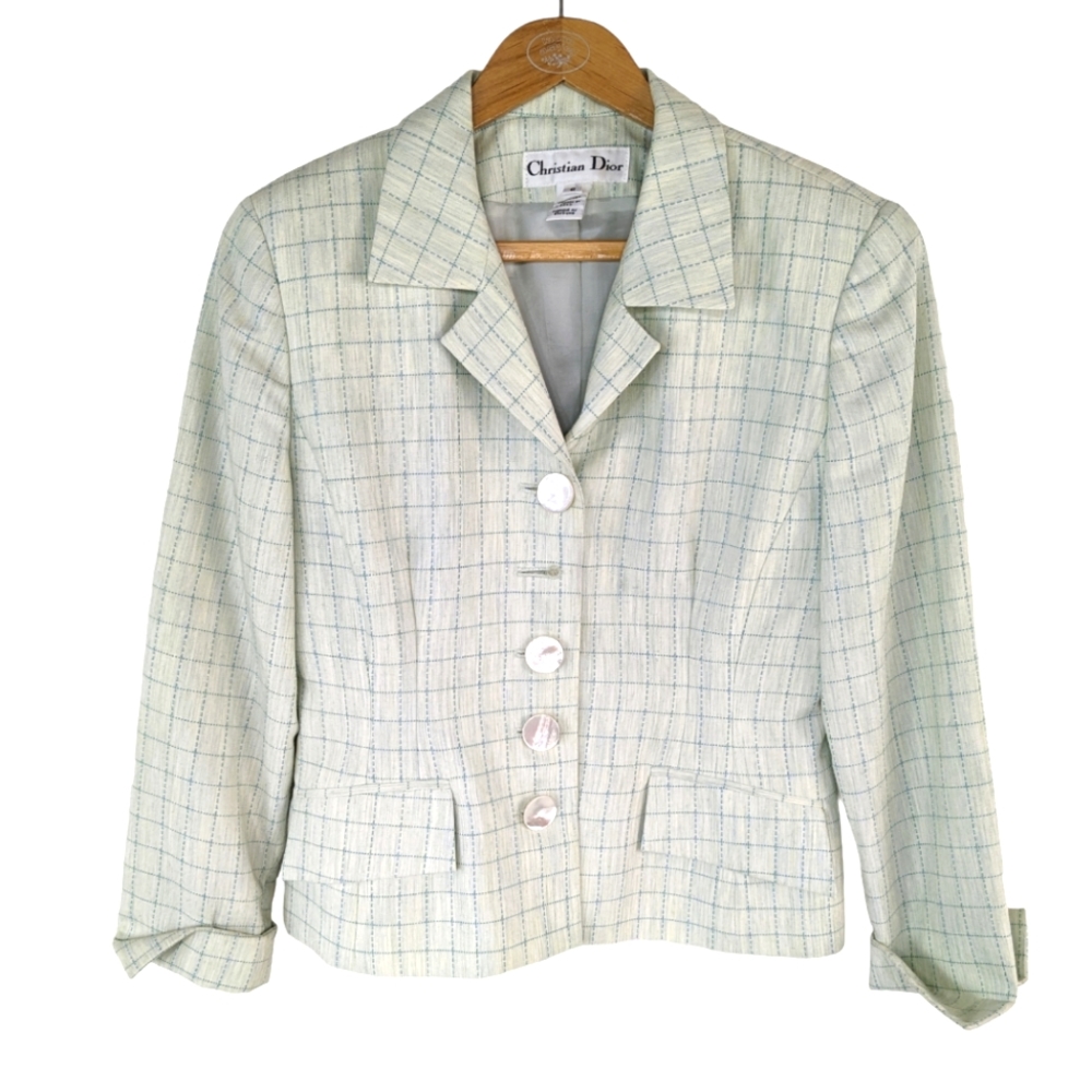 Vintage Christian Dior Light Green Jacket and Skirt Set